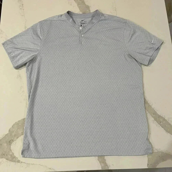 Nike DriFit Textured Argyle Print Gray Short Sleeve Activewear Polo Mens XL Golf - Picture 1 of 7